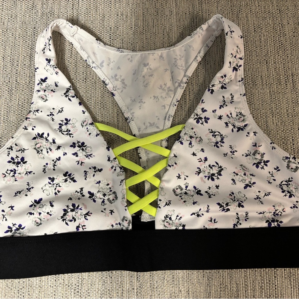Floral Print Sports Bra with Neon Accents